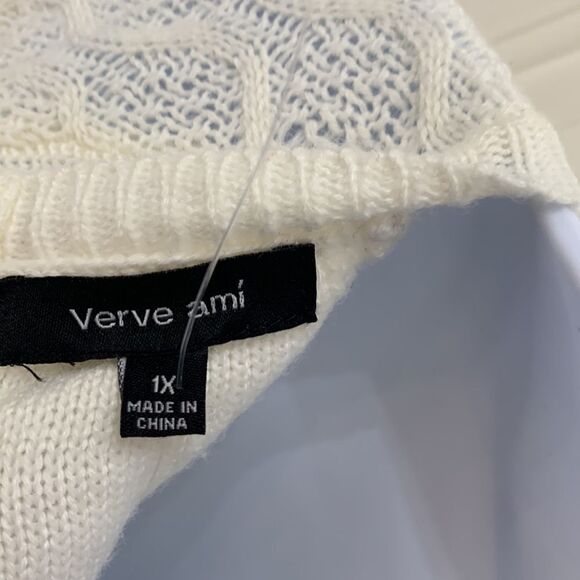 Verve Ami NEW Woman’s Sz 1X Ivory Scoop Neck Long Sleeve Zip Back Light Sweater - Picture 9 of 15